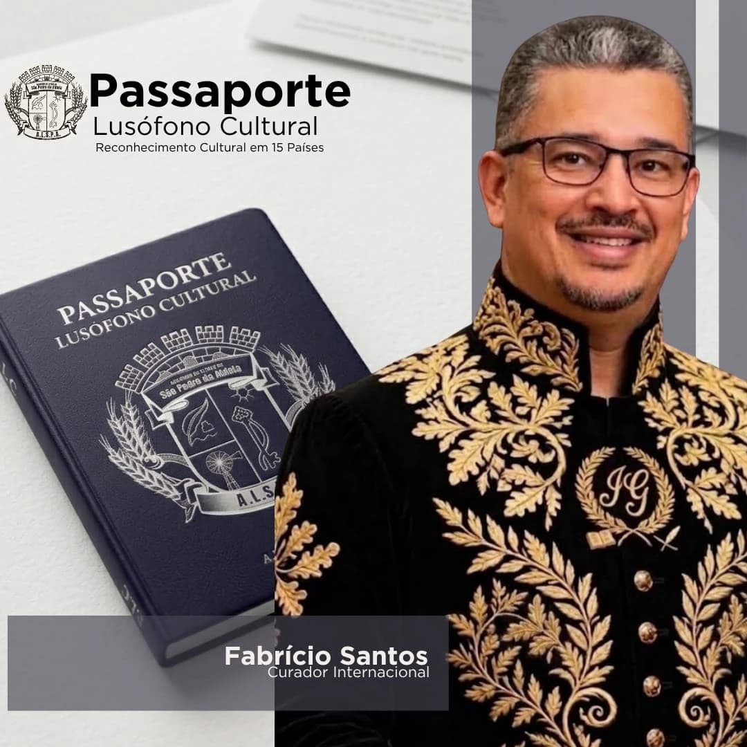 Fabrício Santos, Curador Internacional, ao lado do Passaporte Lusófono Cultural da ALSPA