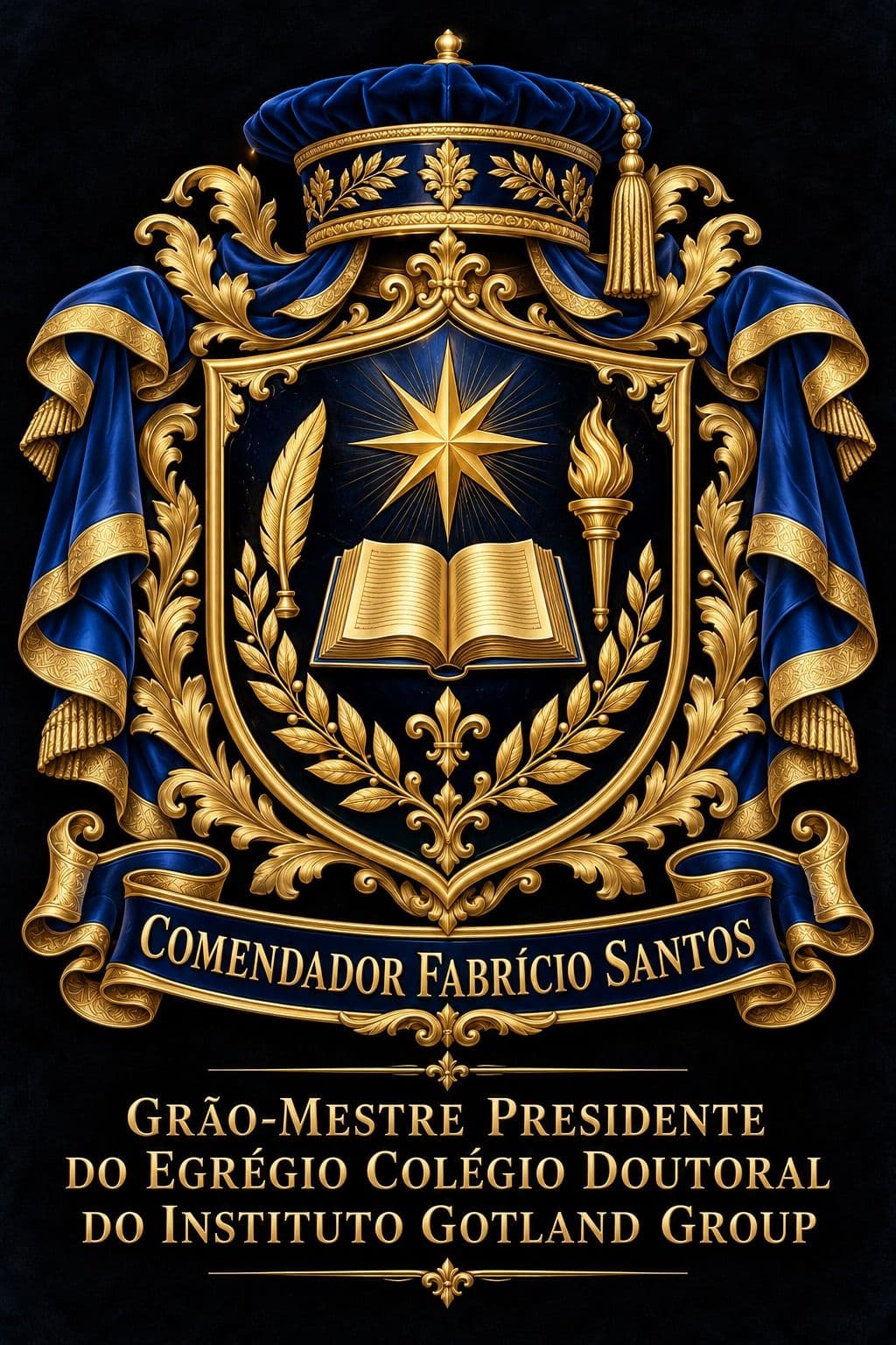 Brasão do Comendador Fabrício Santos, Grão-Mestre Presidente do Egrégio Colégio Doutoral do Instituto Gotland Group
